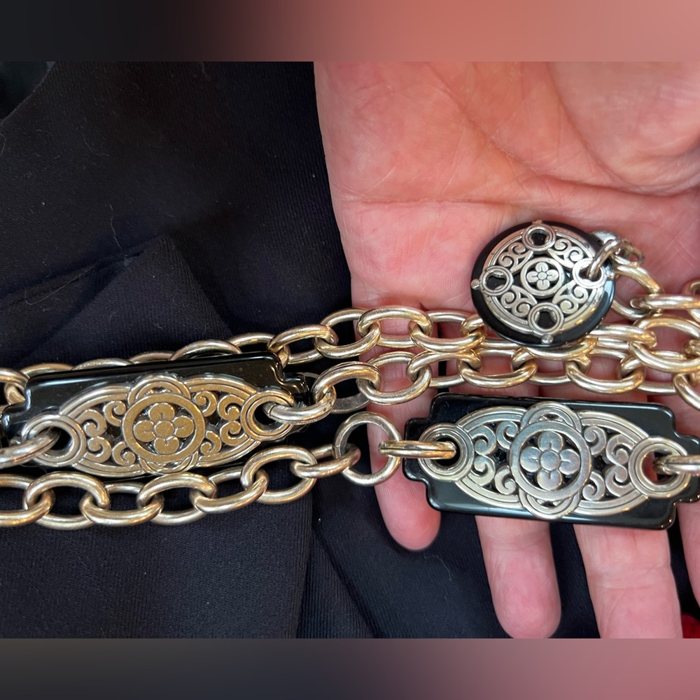 Brighton 🖤 Retired Gloss Black Chain Belt Filigree Medallions Size Large to 44” - Picture 2 of 7